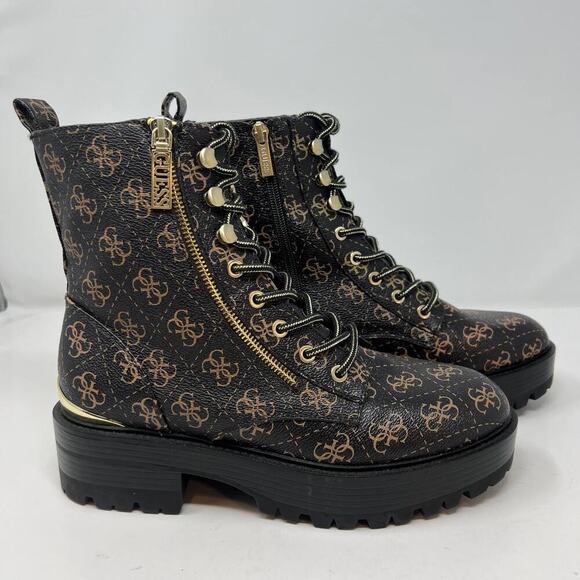 Guess Women's GW Fearne Combat Boots Size 9.5  Black & Gold Chunky Sole - Picture 5 of 15